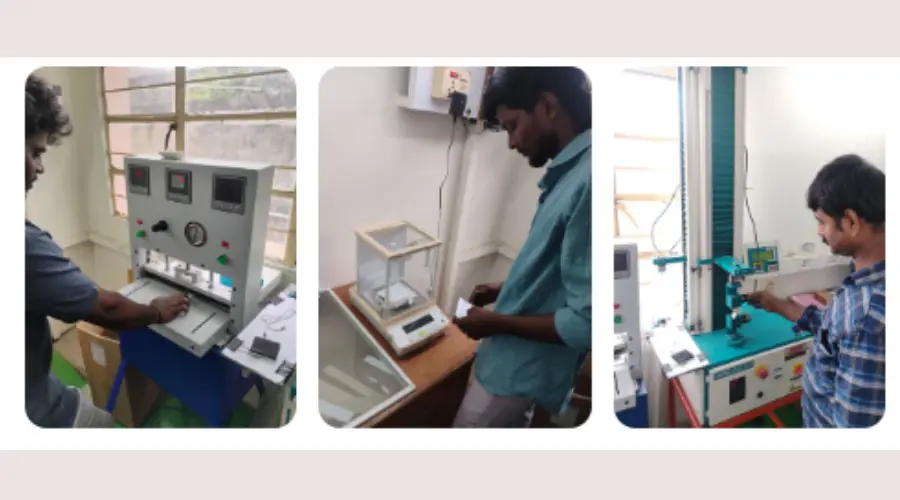 Worker performing manual quality control inspection on finished products.